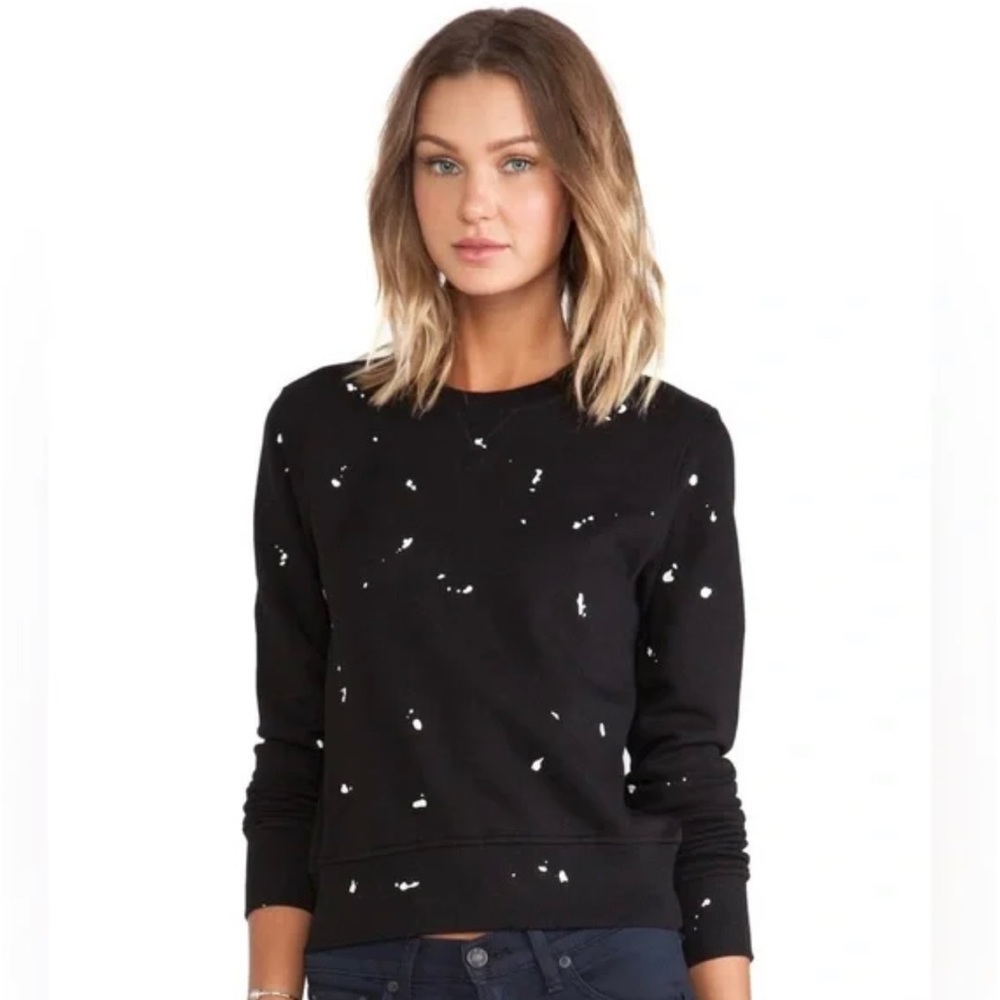 Rag & Bone Black Crewneck Sweater with White Paint Splatter Cotton extra small